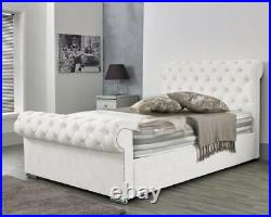 Luxury Plush Velvet Chesterfield Sleigh Scroll Upholstered Bed Frame 3ft 4ft 5ft