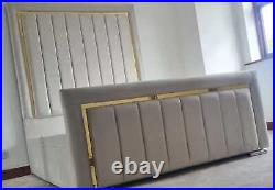 Luxury Plush Velvet Upholstered Bed Frame+1000 Pocket Mattress 60Tall Headboard