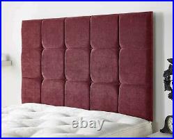 Luxury Plush Velvet Upholstered Soft Cubes Divan Bed Padded Headboard All Sizes