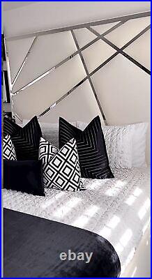 Luxury Silver Stripe Bed With/Without Ottoman Gas Lift Storage and 70 Headboard