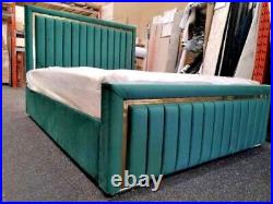 Luxury Stripe Line PLUSH VELVET PANEL UPHOLSTERED SLEIGH BED FRAME ALL SIZES UK
