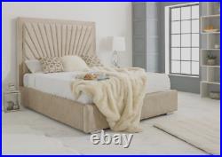 Luxury Sunrise Plush Velvet & Naple Upholstered Bed Frame Made In UK 3Ft to 6Ft