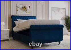 Luxury Swan Bed Plush Velvet Chesterfield Upholstered Bedframe+Ottoman Storage