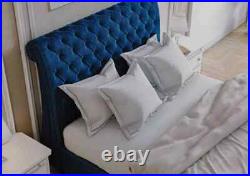 Luxury Swan Bed Plush Velvet Chesterfield Upholstered Bedframe+Ottoman Storage