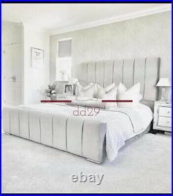 Luxury Upholstered Silver Grey Plush Velvet Fabric Panel Bed Frame Double 4FT6
