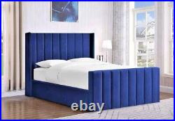 Luxury WINGED PANEL PLUSH VELVET UPHOLSTERED Bed Frame Hand Made Bed All Sizes