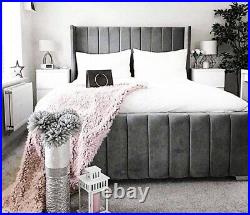 Luxury WINGED PANEL PLUSH VELVET UPHOLSTERED Bed Frame Hand Made Bed All Sizes