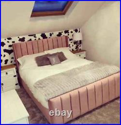 Luxury Wing Panel line Plush Velvet Arizona Upholstered Bed Frame- MADE IN UK