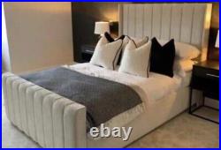 Luxury Winged Panel Plush Bed Frame Upholstered Velvet Handmade Ottoman Storage
