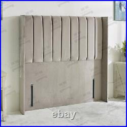 Luxury Winged Vertical Lined Tall Upholstered Floor Standing Bed Headboard 51