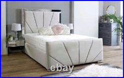 Mirror Strip Plush Velvet upholstered Bed With Mattress Available in All Sizes