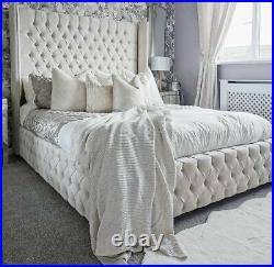 Modern Chesterfield Wing Back Plush Upholstered Velvet Bedframe All Sizes&Colors
