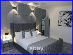 Modern Luxury Plush Upholstered Velvet Bed Frame Super Soft Hand Made+Mattress