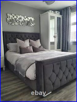 Modern Plush Upholstered Velvet Super Soft Fabric Bed Frame Hand Made +Mattress