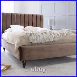 Modern Plush Velvet Upholstered Fabric Bed Frame with Floor Standing Headboard