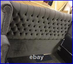 Modern Plush Velvet Upholstered Panelled Frame Bed Double King Size 4ft6 5ft 3ft