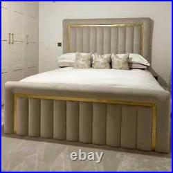 Modern velvet panel bed with gold strip luxury frame 7ft