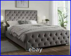 NEW Diamond Plush Velvet Upholstered Bed Frame 3FT 4FT6 5FT KING SIZE BEDS FRAME