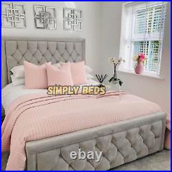 NEW Florida Stylish Diamond Upholstered Plush Velvet Bed Frame Double &Kingsize