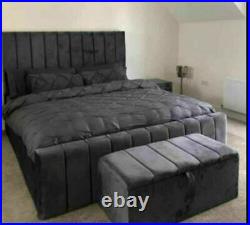 NEW Luxury PLUSH Velvet Scroll Chesterfield Sleigh bed frame all sizes