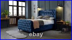 NEW Vienna Winged Chesterfield Plush Velvet Fabric Bedframe DOUBLE KING