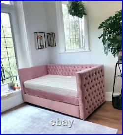 Natural Wood Plush Velvet Upholstered Guest Room Single Trundle Sofa Cum Daybed