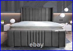 New Alise Wing Panel Plush Velvet Upholstered Bed Frame All sizes