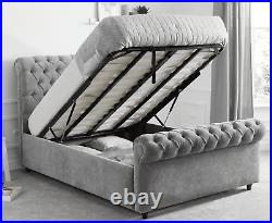 New Chesterfield Sleigh Upholster Plush Velvet Bed Frame Ottoman Storage Option