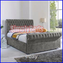 New Designer Stylish Plush Velvet Sleigh Chesterfield Upholstered Bed KingDouble