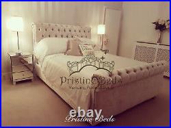 New Double Crushed Soft Velvet Fabric Chesterfield Sleigh Bed Frame Mattress