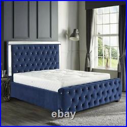 New Elegant Ryslne Design Plush Velvet Upholstered Bed Frame 3FT 4FT 5FT 6FT