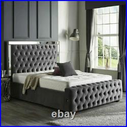 New Elegant Ryslne Design Plush Velvet Upholstered Bed Frame 3FT 4FT 5FT 6FT