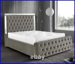 New Elegant Ryslne Design Plush Velvet Upholstered Bed Frame 3FT 4FT 5FT 6FT