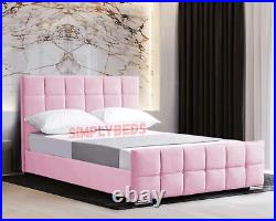 New Florida Plush Velvet Upholstered Cubed Design Bed Frame 3FT 4FT Double&King