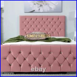 New Florida Plush Velvet Upholstered Diamond Designer Bed Frame 3FT 4FT6 5FT Uk