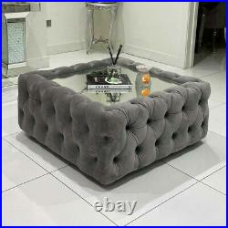New Footstool Chesterfield Pouffe Upholstered Square Plain Top Mirror All Colors