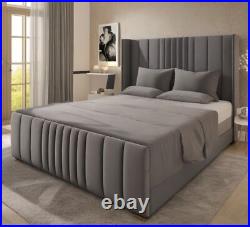 New Manhattan Wing Panel Plush Velvet Upholstered Bed Frame All sizes