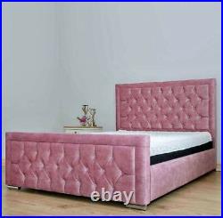 New Modren Luxury Plush Velvet Bed Frame Upholstered Double Sleigh All Colours