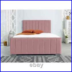 New Modren Upholstered Plush Velvet Fabric Vertical Lines Style Bed Frame king