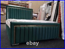 New Ottman Extra Storage Plush Velvet Upholstered Bed Frame With Gold Strip