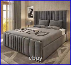 New Panel Wing Plush Velvet Upholstered Bed Double & King Size New with Mattress