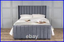 New Panel Wing Plush Velvet Upholstered Bed Frame Double & King Size