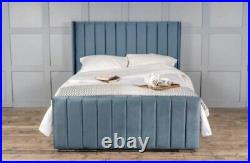 New Panel Wing Plush Velvet Upholstered Bed Frame Double & King Size