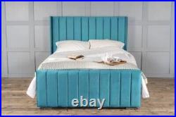 New Panel Wing Plush Velvet Upholstered Bed Frame Double & King Size