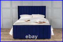 New Panel Wing Plush Velvet Upholstered Bed Frame Double & King Size