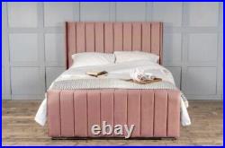 New Panel Wing Plush Velvet Upholstered Bed Frame Double & King Size