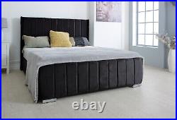 New Panel wing Plush Velvet Upholstered Bed Frame Double & King Size