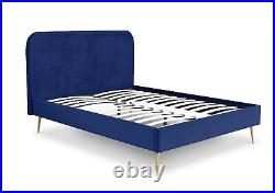 New Plush Velvet Blue Upholstered Elona Bed By Time4Sleep NEW