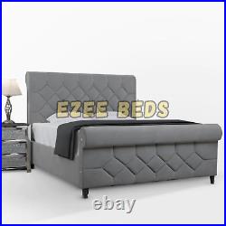 New Plush Velvet Chesterfield Sleigh Upholstered Scroll Luxury bed Frame 4ft 5ft