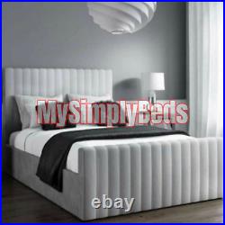 New Plush Velvet Vertical Line Style Upholstered Bed Frame 3ft 4ft kingsize uk